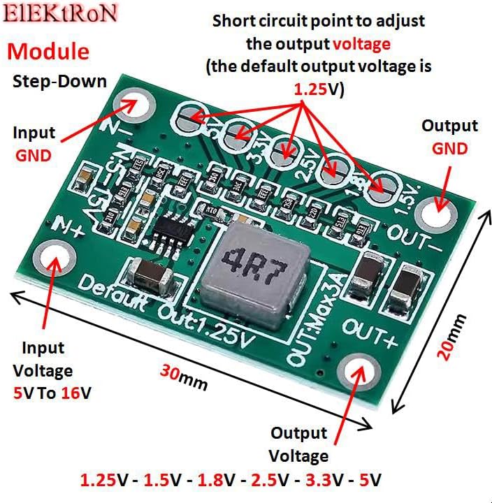 موديول خفض الجهد DC-DC 3 أمبير CA-1235 قابل للتعديل من 5V-16V إلى 1.25V-5V 1