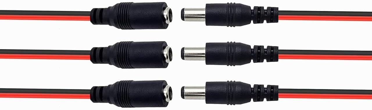 وصلة طاقة DC 12V 5A مضفرة ذكر وأنثى لكاميرات المراقبة وشرائط LED، مقاس 5.5×2.1 مم، 3 أزواج